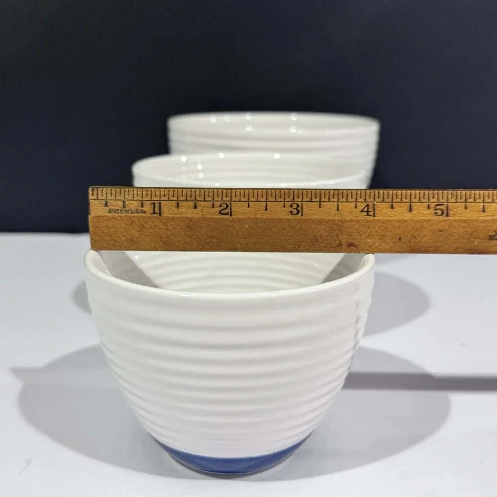 (3) Oxford & Thyme Ribbed Nesting Bowls Classic White & Blue Design GUC SEE PICS